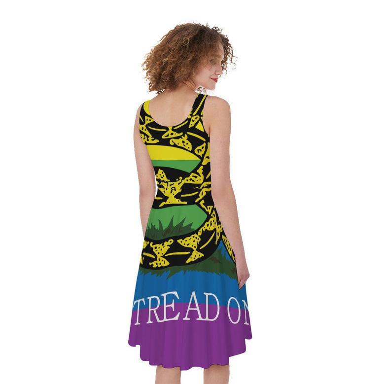 LGBT Rainbow Gadsden Flag Print Sleeveless Knee Length Dress