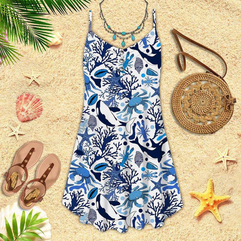 Life Of Ocean With Whales Crabs And Lobsters Spaghetti Strap Summer Dress