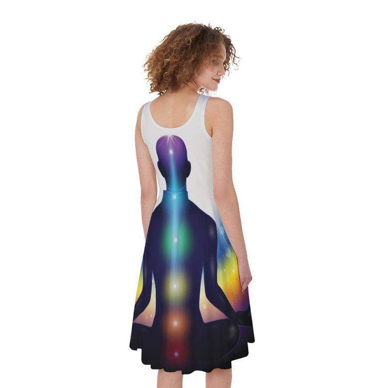 Light Of Seven Chakras Print Sleeveless Knee Length Dress