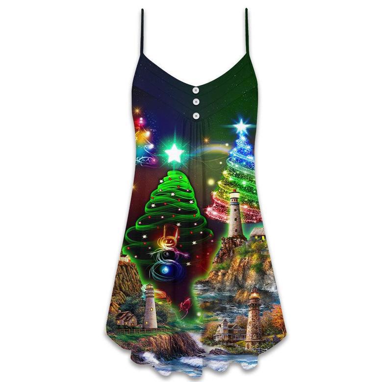 Lighthouse And Merry Christmas Happy - V-Neck Sleeveless Cami Dress