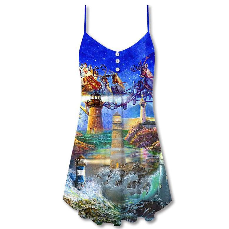 Lighthouse Christmas Santa Shine Like A Lighthouse - V-Neck Sleeveless Cami Dress