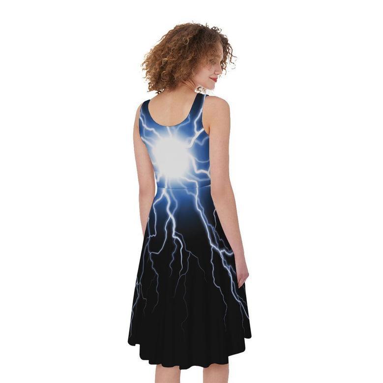 Lightning Spark Print Sleeveless Knee Length Dress