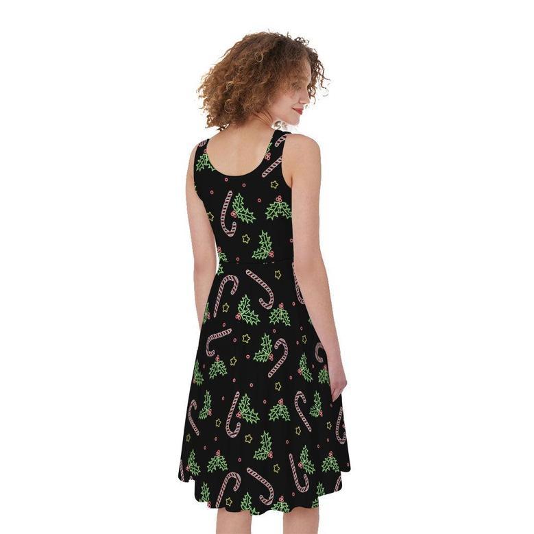 Lights Christmas Pattern Print Sleeveless Knee Length Dress