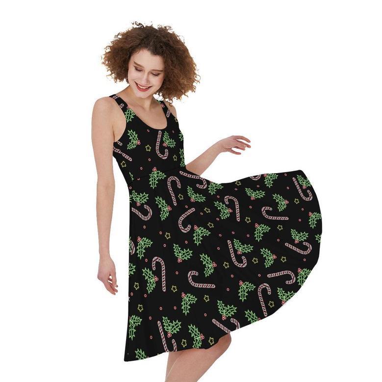 Lights Christmas Pattern Print Sleeveless Knee Length Dress