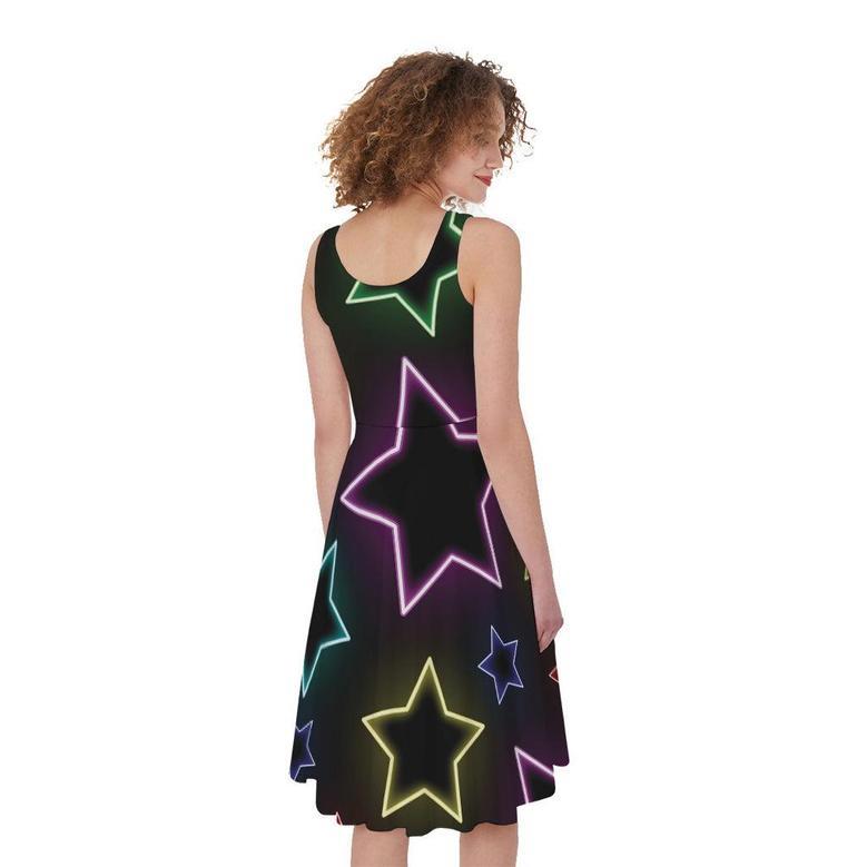 Lights Star Pattern Print Sleeveless Knee Length Dress