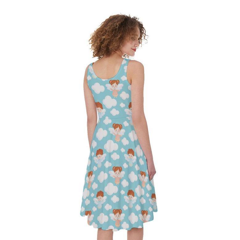 Little Angel Pattern Print Sleeveless Knee Length Dress