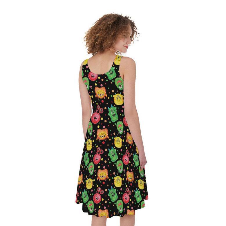 Little Monster Pattern Print Sleeveless Knee Length Dress