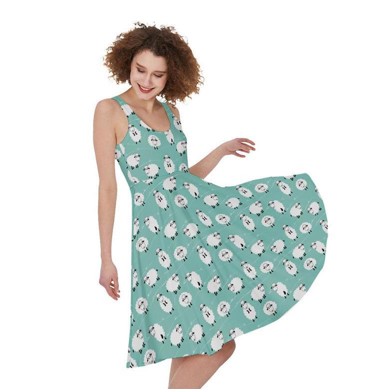 Little Sheep Pattern Print Sleeveless Knee Length Dress