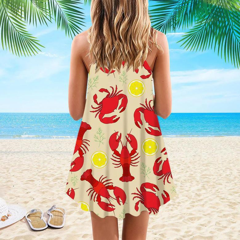 Lobster Crab And Lemon Pattern Spaghetti Strap Summer Dress