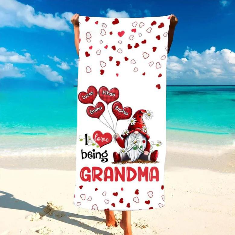 Love Being Grandma Gnomes Balloons Personalized Beach Towels Gift