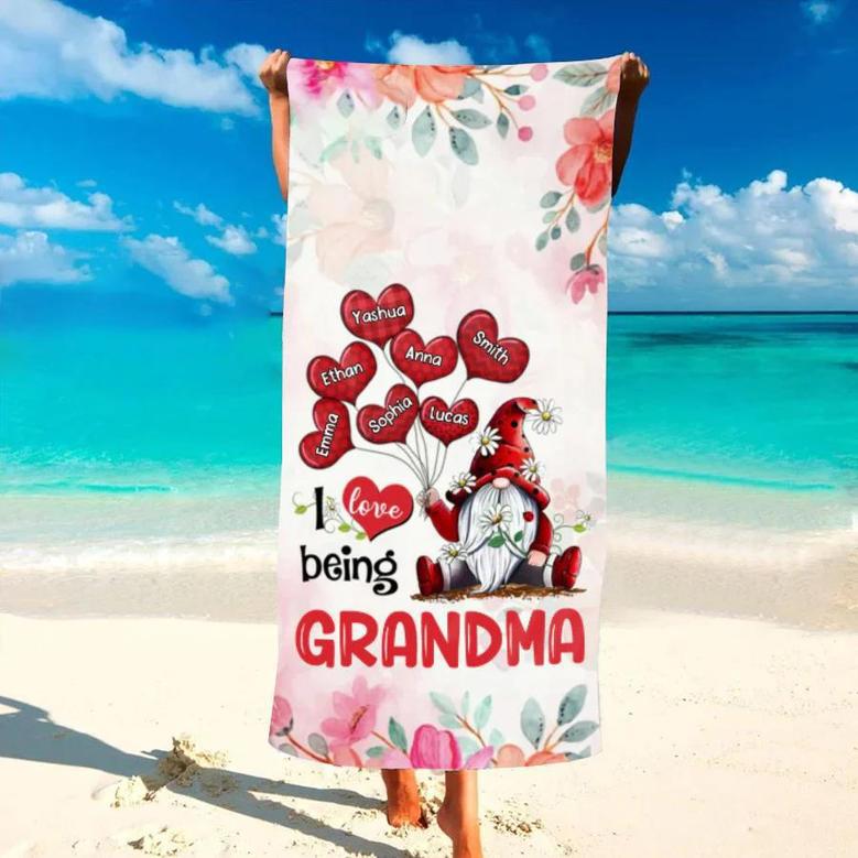 Love Being Grandma Gnomes Balloons Personalized Beach Towels Gift