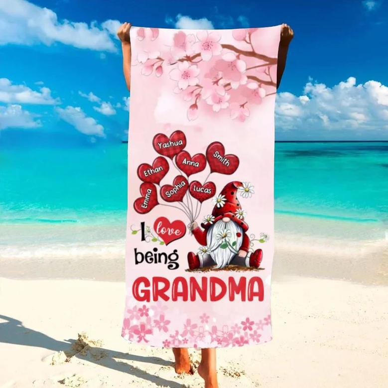 Love Being Grandma Gnomes Balloons Personalized Beach Towels Gift