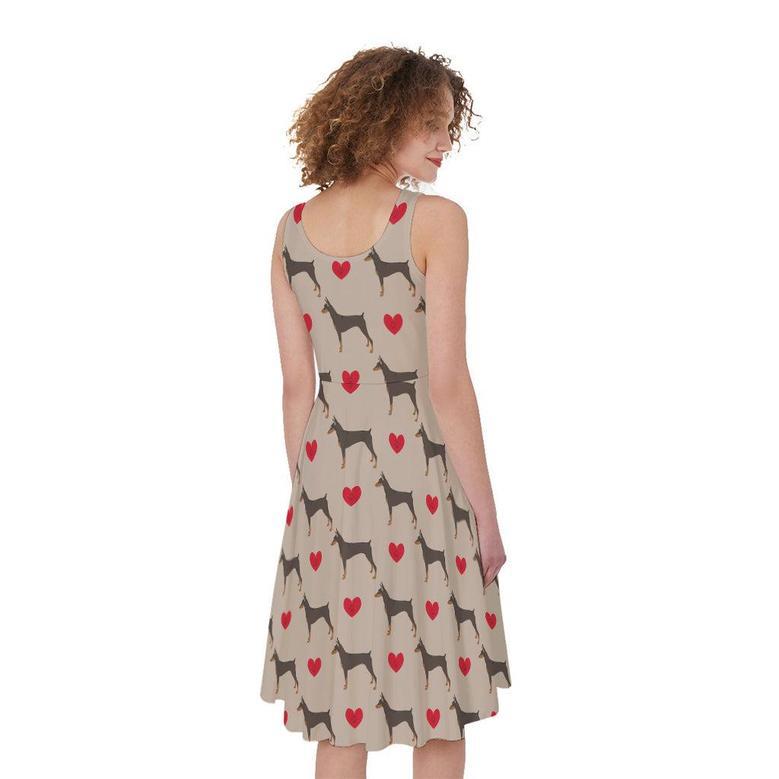 Love Dobermann Pattern Print Sleeveless Knee Length Dress