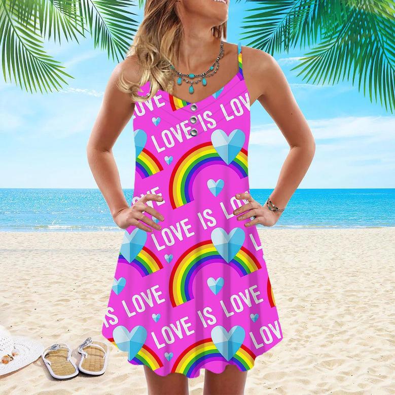 Love Is Love LGBT Rainbow Spaghetti Strap Summer Dress