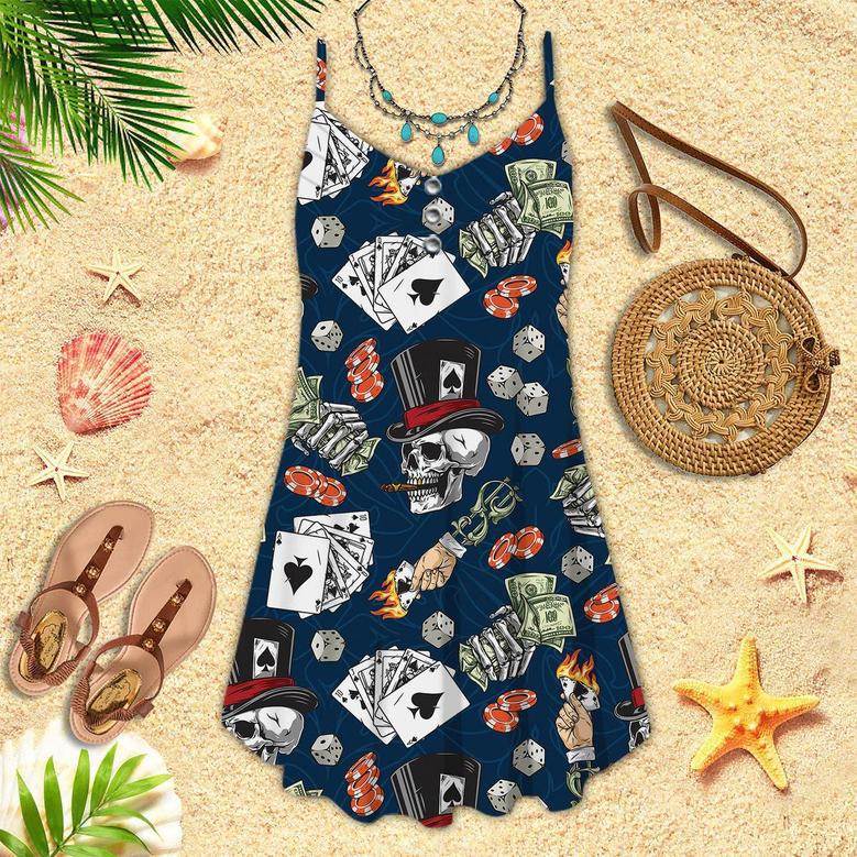 Lucky Dice Spades Gambling Skull Aloha Spaghetti Strap Summer Dress