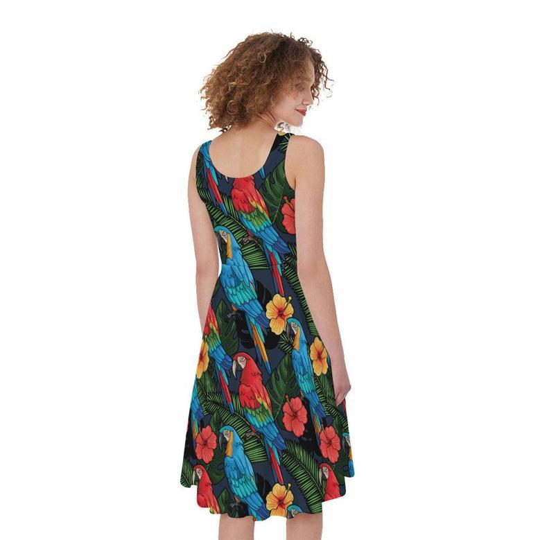 Macaw Parrot Pattern Print Sleeveless Knee Length Dress