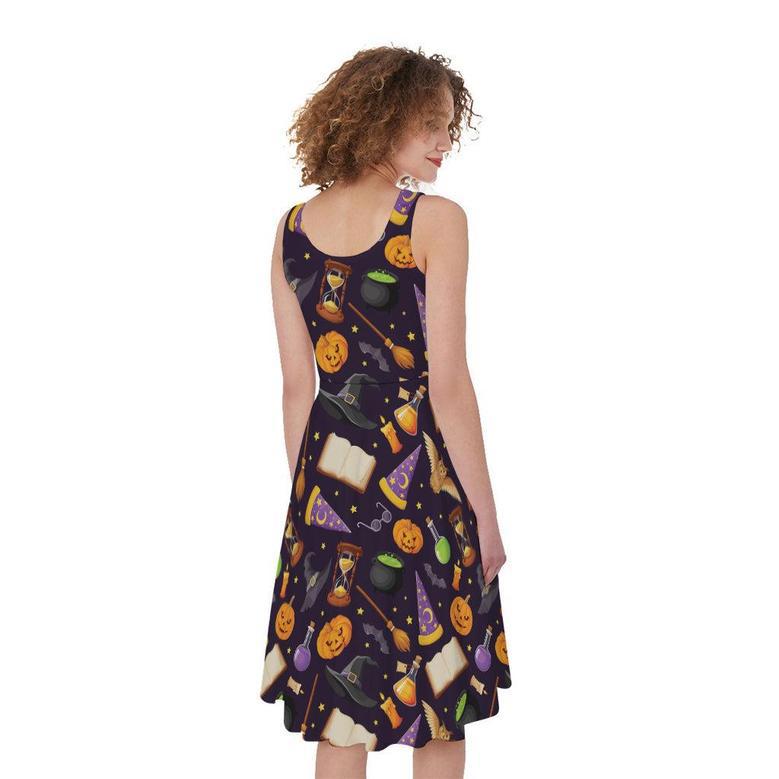 Magic Wizard Pattern Print Sleeveless Knee Length Dress