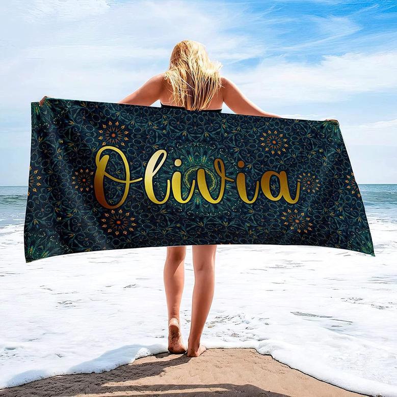 Mandala Yoga Design Personalized Beach Towels Unique Meditation Gift