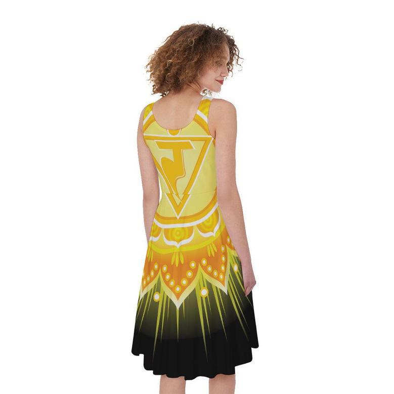 Manipura Chakra Mandala Print Sleeveless Knee Length Dress