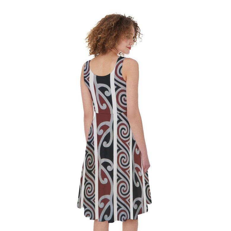 Maori Fence Print Sleeveless Knee Length Dress