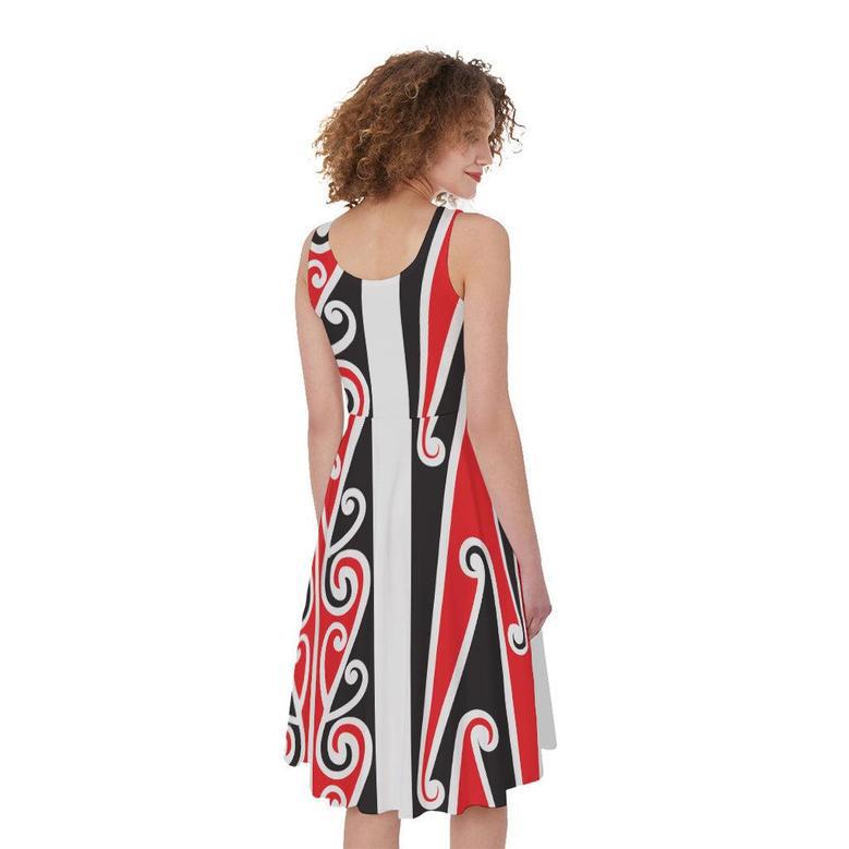 Maori Tribal Print Sleeveless Knee Length Dress