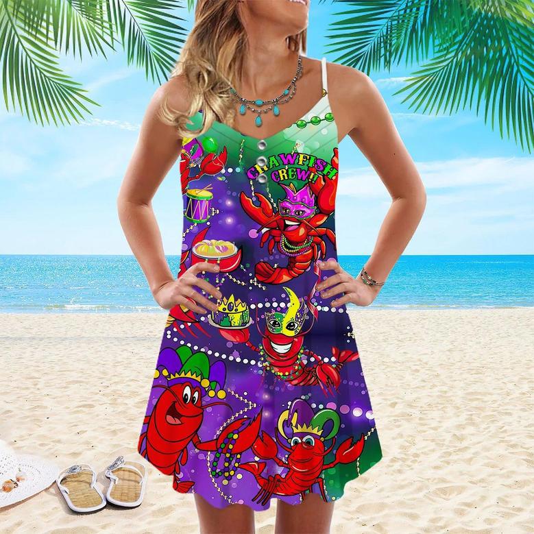 Mardi Gras Crawfish Crew Aloha Spaghetti Strap Summer Dress