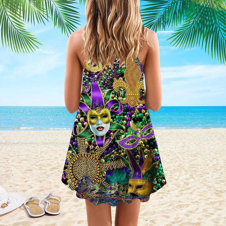 Mardi Grass Color Festival Spaghetti Strap Summer Dress