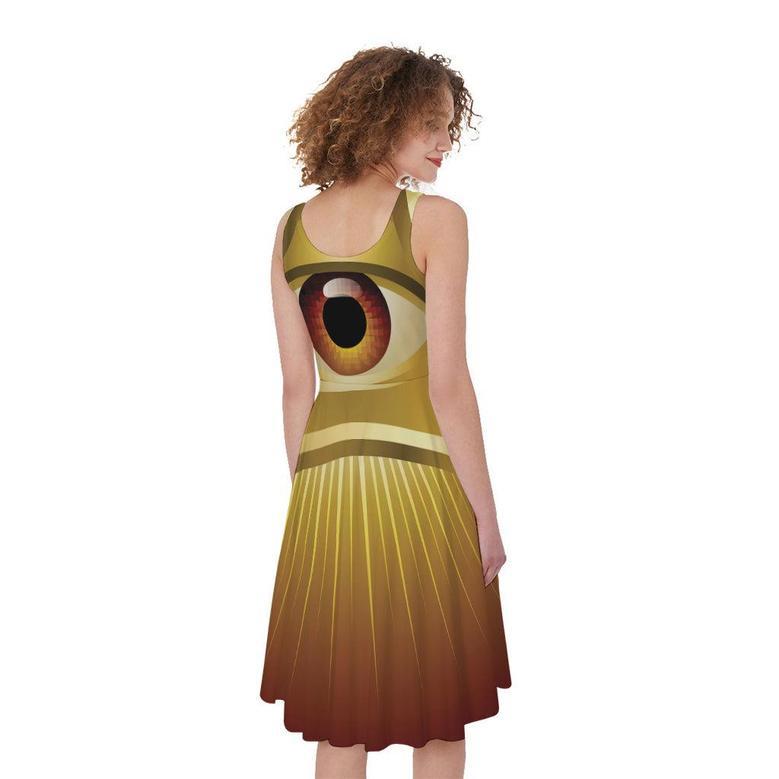 Masonic Eye Sight Print Sleeveless Knee Length Dress