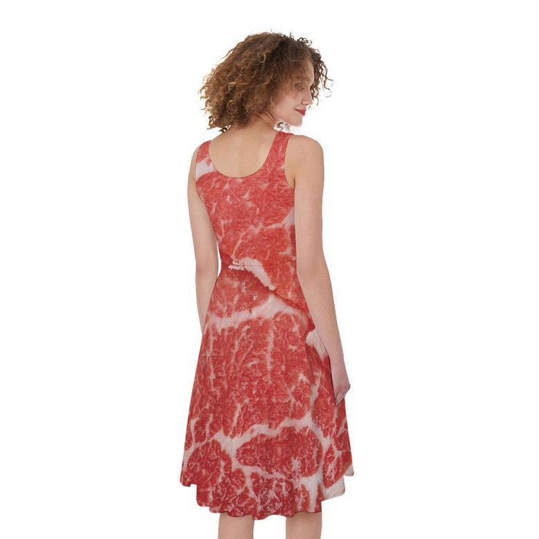 Meat Print Sleeveless Knee Length Dress