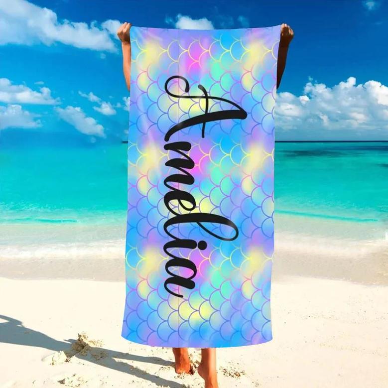 Mermaid Print Design Personalized Beach Towels Women Unique Gift