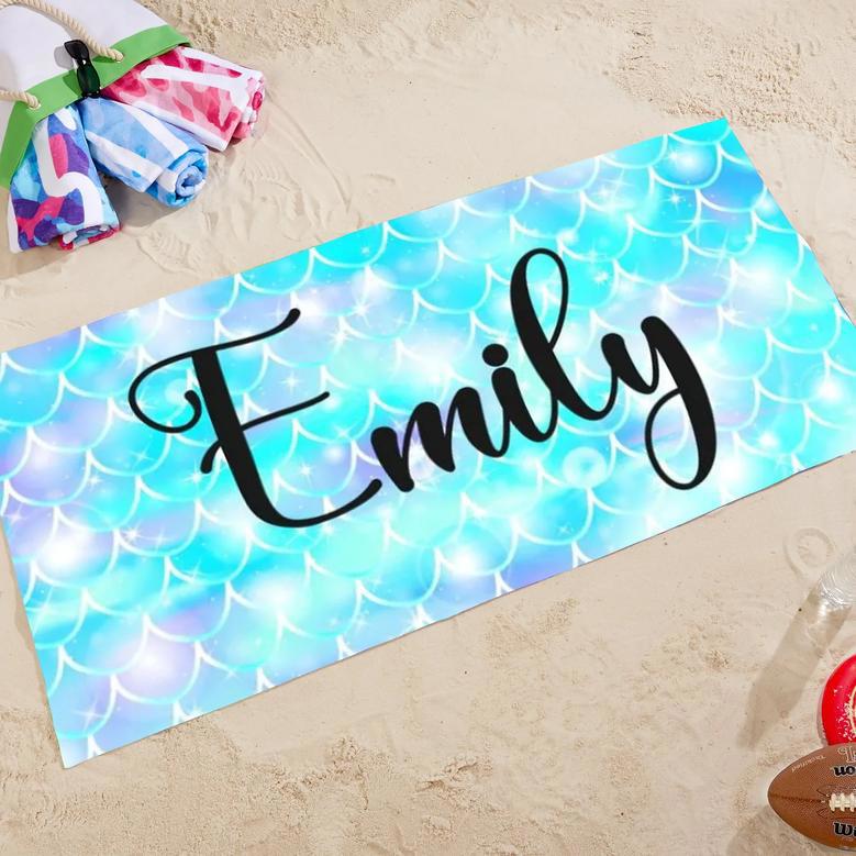 Mermaid Print Design Personalized Beach Towels Women Unique Gift