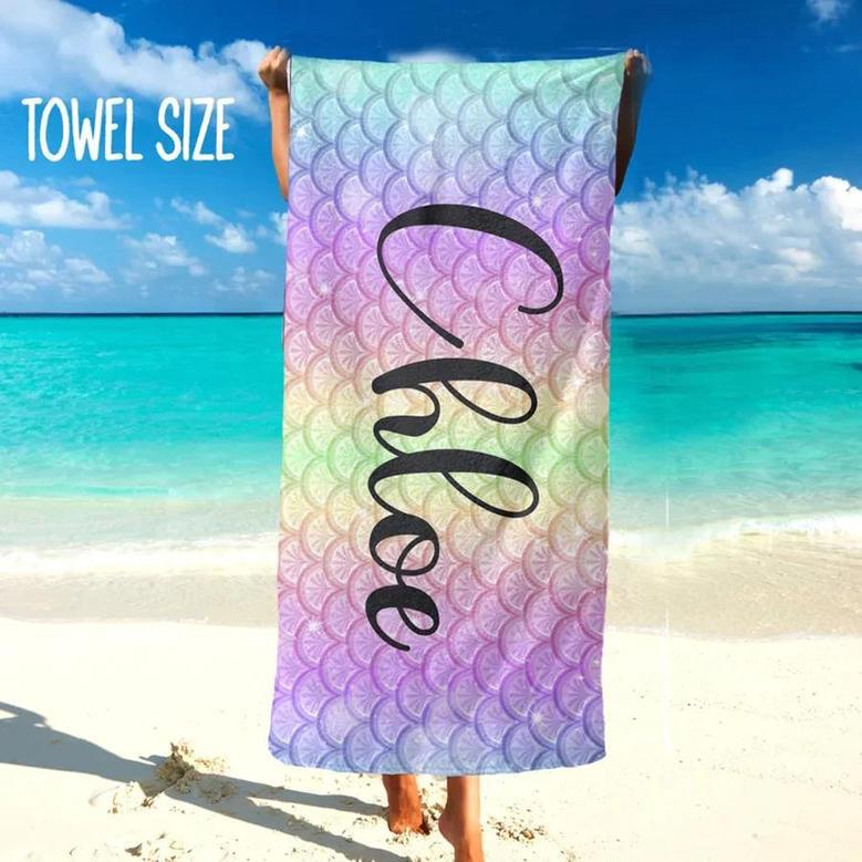 Mermaid Print Design Personalized Beach Towels Women Unique Gift