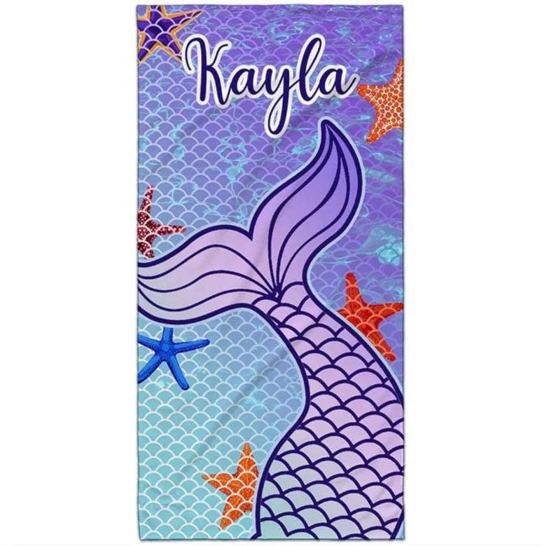 Mermaid Tail Personalized Beach Towels Microfiber Kids Adults Design