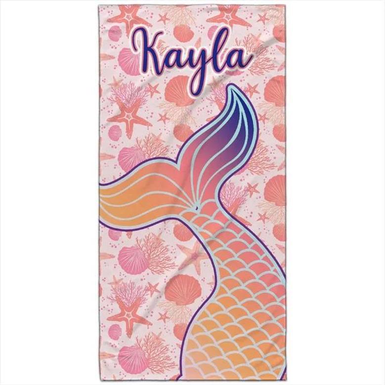 Mermaid Tail Personalized Beach Towels Microfiber Kids Adults Design