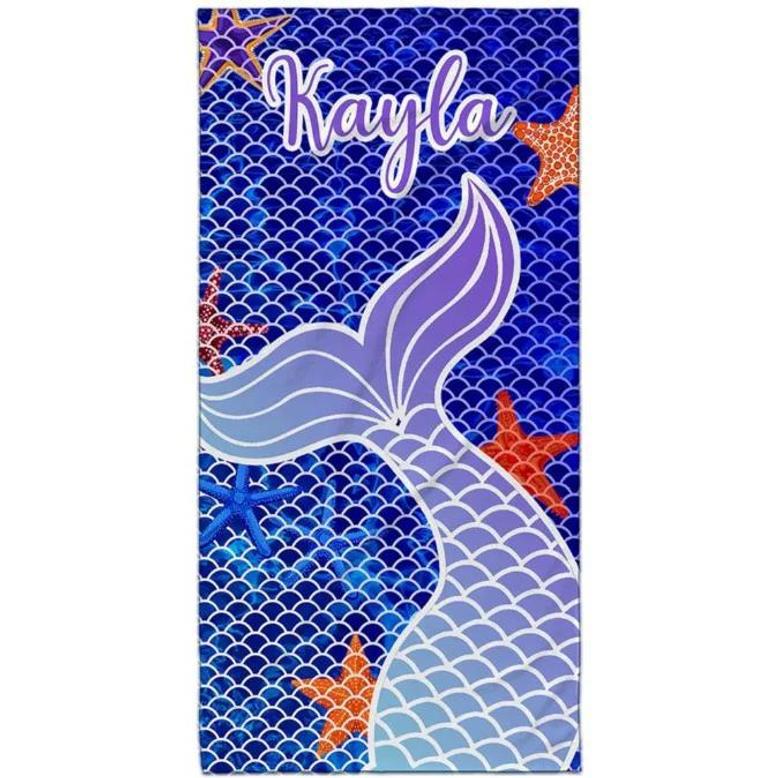 Mermaid Tail Personalized Beach Towels Microfiber Kids Adults Design