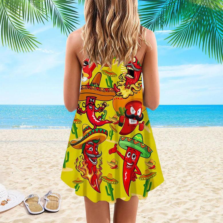 Mexican Chilli Cinco De Mayo Spaghetti Strap Summer Dress