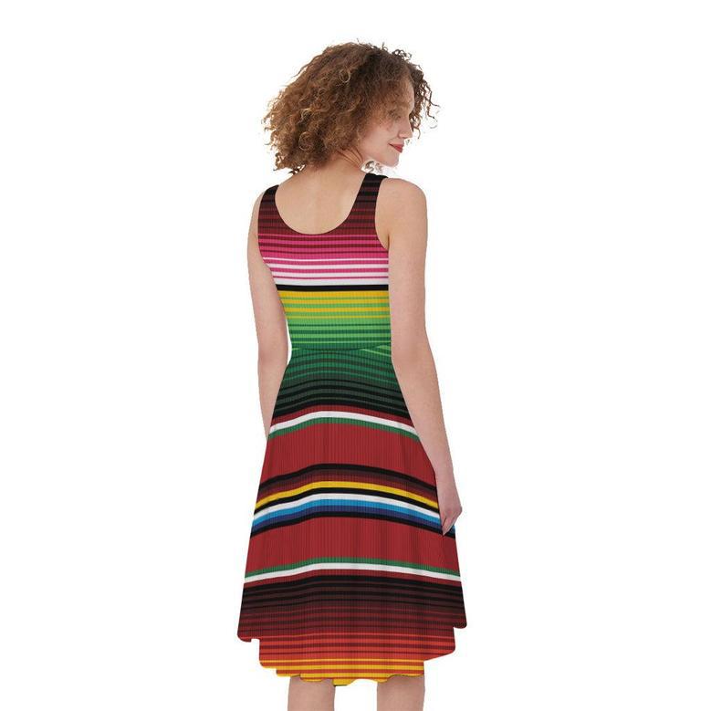 Mexican Serape Blanket Pattern Print Sleeveless Knee Length Dress