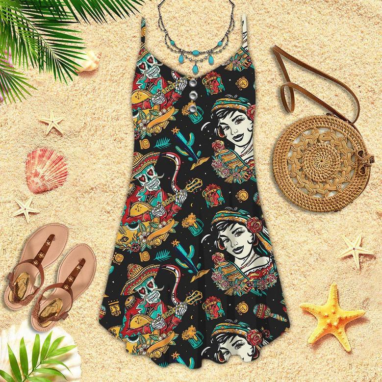 Mexico Traditional Tattooing Style Spaghetti Strap Summer Dress