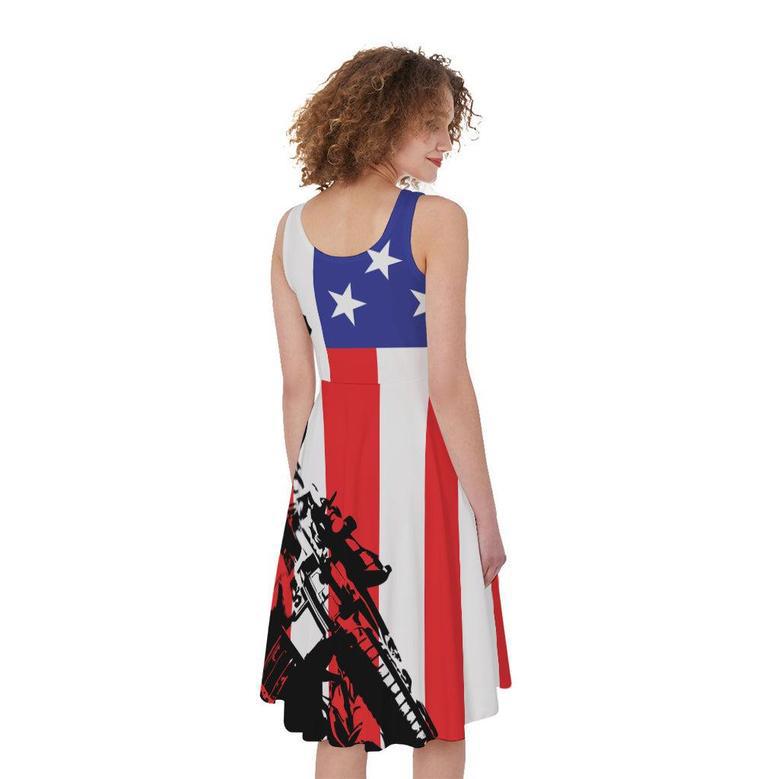 Military American Flag Print Sleeveless Knee Length Dress