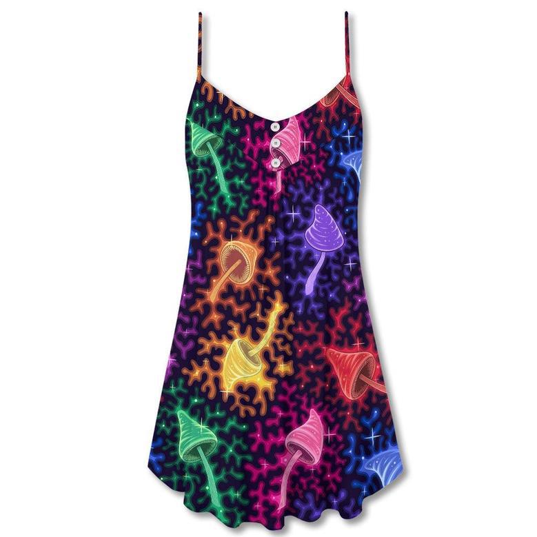 Mushroom Galaxy Rainbow Colorful Bright - V-Neck Sleeveless Cami Dress