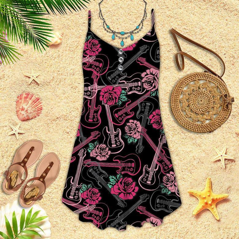 Music Guitars Melody And Rose Spaghetti Strap Summer Dress