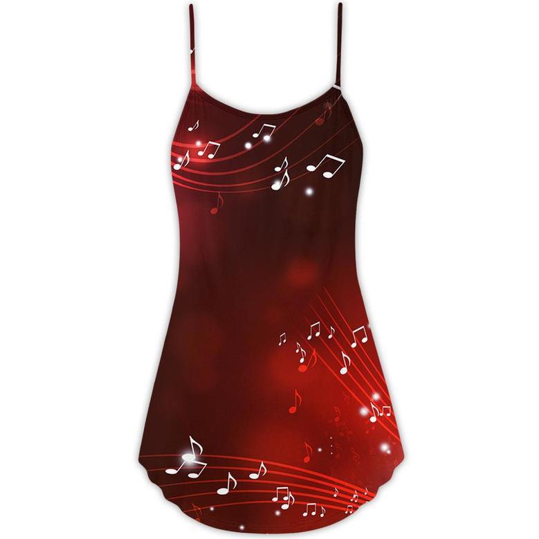 Music Musical Notes And Blurry Lights On Dark Red - V-Neck Sleeveless Cami Dress