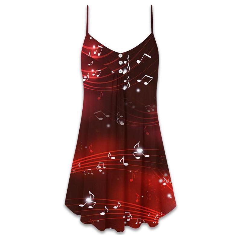 Music Musical Notes And Blurry Lights On Dark Red - V-Neck Sleeveless Cami Dress