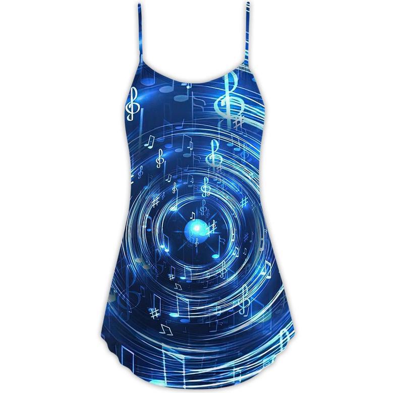 Music Neon Circle Music Notes - V-Neck Sleeveless Cami Dress