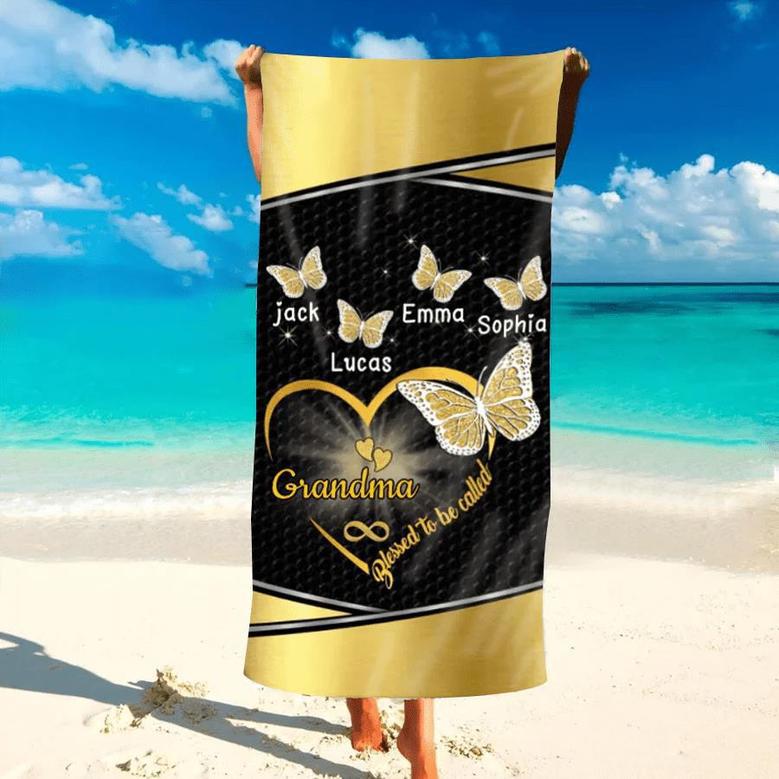 Nana Grandma Butterfly Personalized Beach Towels Unique Summer Gift