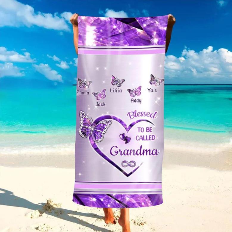 Nana Grandma Butterfly Personalized Beach Towels Unique Summer Gift