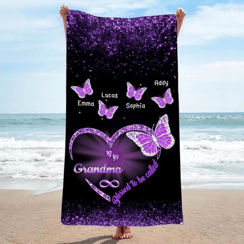 Nana Grandma Butterfly Personalized Beach Towels Unique Summer Gift