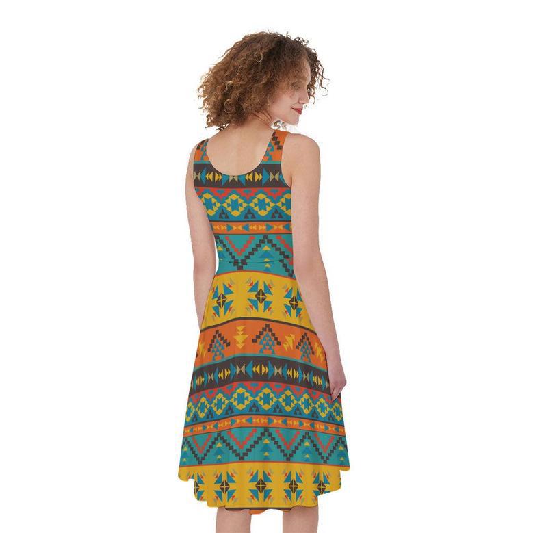 Native Indian Inspired Pattern Print Sleeveless Knee Length Dress