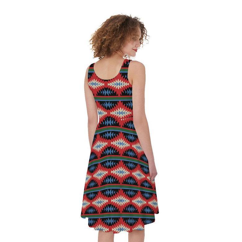 Native Navajo Pattern Print Sleeveless Knee Length Dress