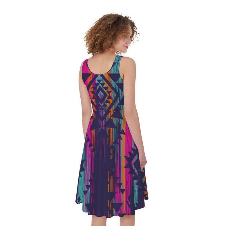 Native Tribal Aztec Pattern Print Sleeveless Knee Length Dress